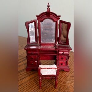 Vintage Vanity table with mirrors and chair miniature dollhouse furniture